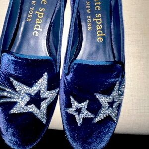 Kate Spade Lounge Stars Velvet Crystal Loafers Blazer Blue 8.5